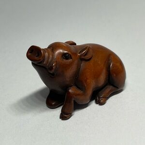 Netsuke carved Wild Boar Boxwood